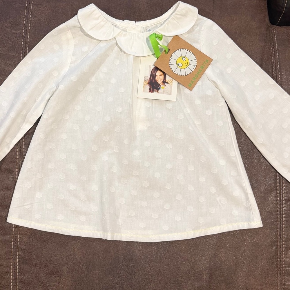 White Dotted Swiss Size 4 Delicate Blouse